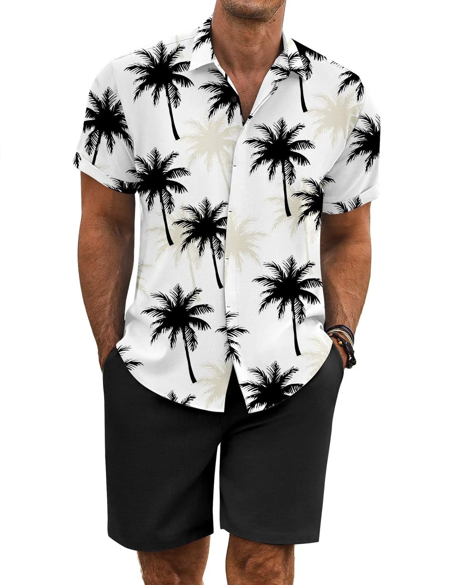 COOFANDY Men's Summer Beach Outfits 2 Piece Short Sleeve Shirts and Shorts Vacation Texture Linen Sets for Men
