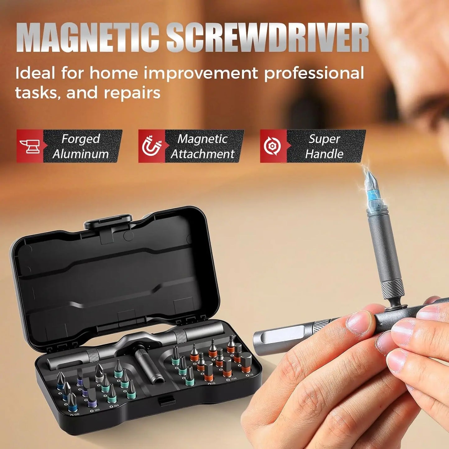 VMAN 24in1 Multifunction Ratchet Screwdriver Set Multi Magnetic Bits Mini Repair Tool Kit Household Tool For PC & Desk Etc.