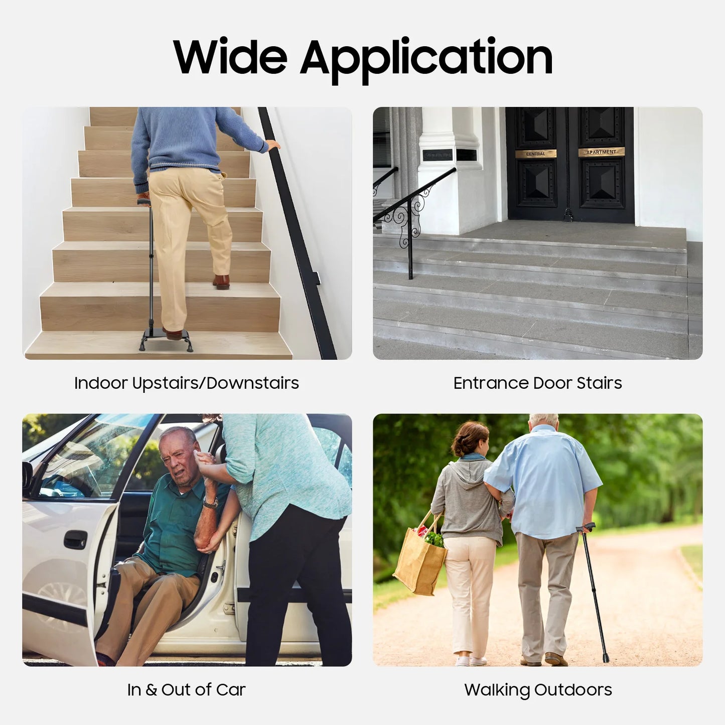 Bymaocar Four Legged Stair Assist Cane Two In One Height