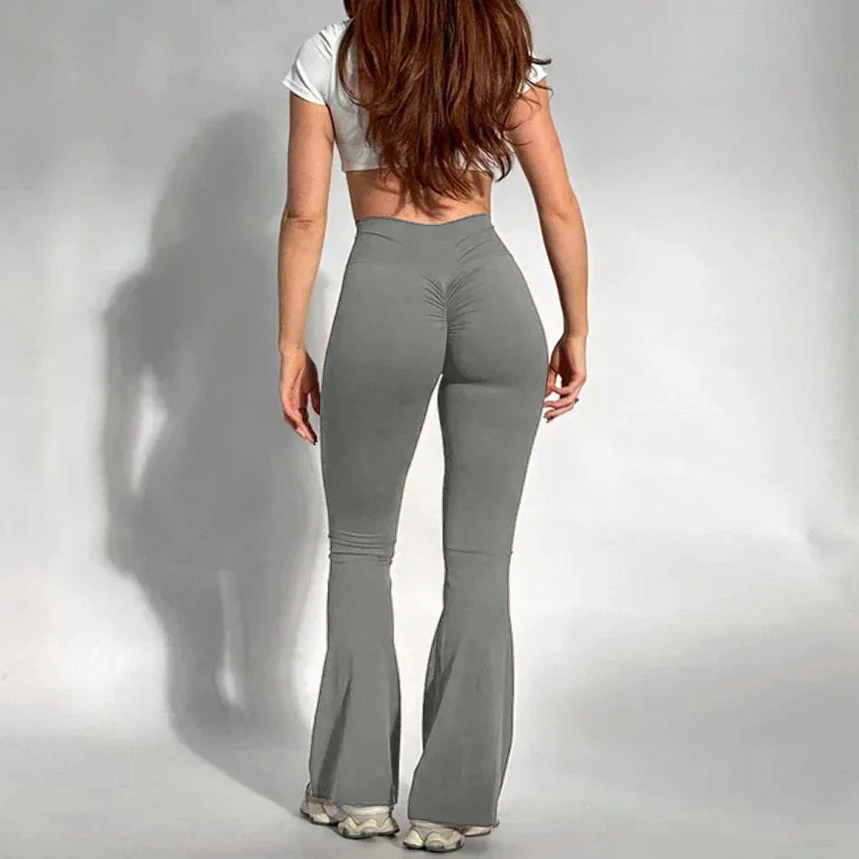 Women's Yoga Flare Trousers, High-Waisted Tummy-Control Wide-Leg Trousers Outdoor Casual Leggings with Pockets, Gym Workout Trou