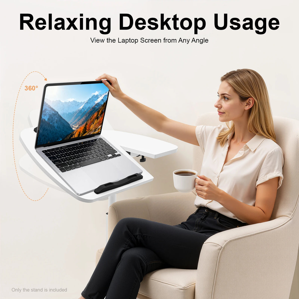 Laptop Desk Stand 360° Adjustable Tilting Overbed Table Computer Table C Shape Notebook Stand with 4 Lockable Wheels for Bed Sofa Office