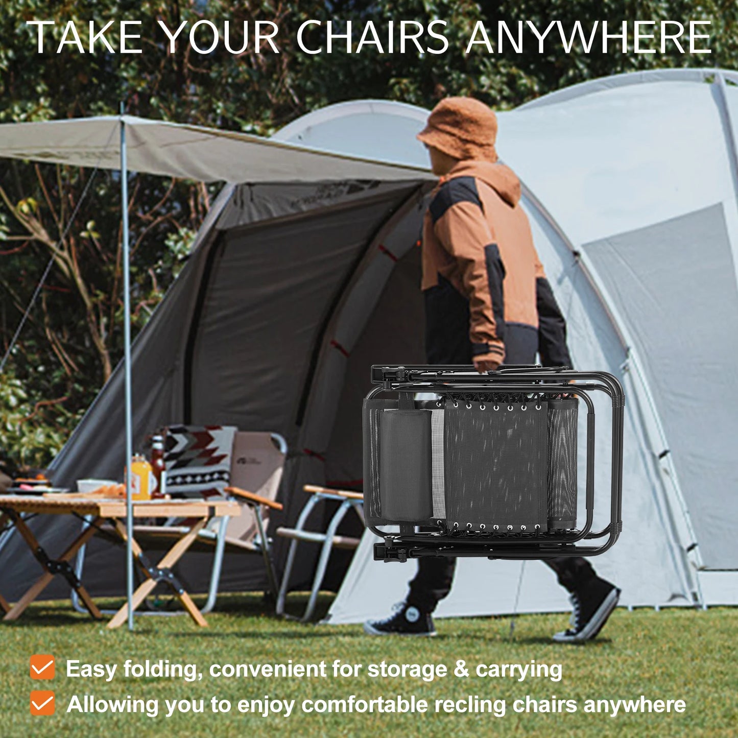 JHK Zero Gravity Portable Recliner With Cup Holder Adjustable Pillow