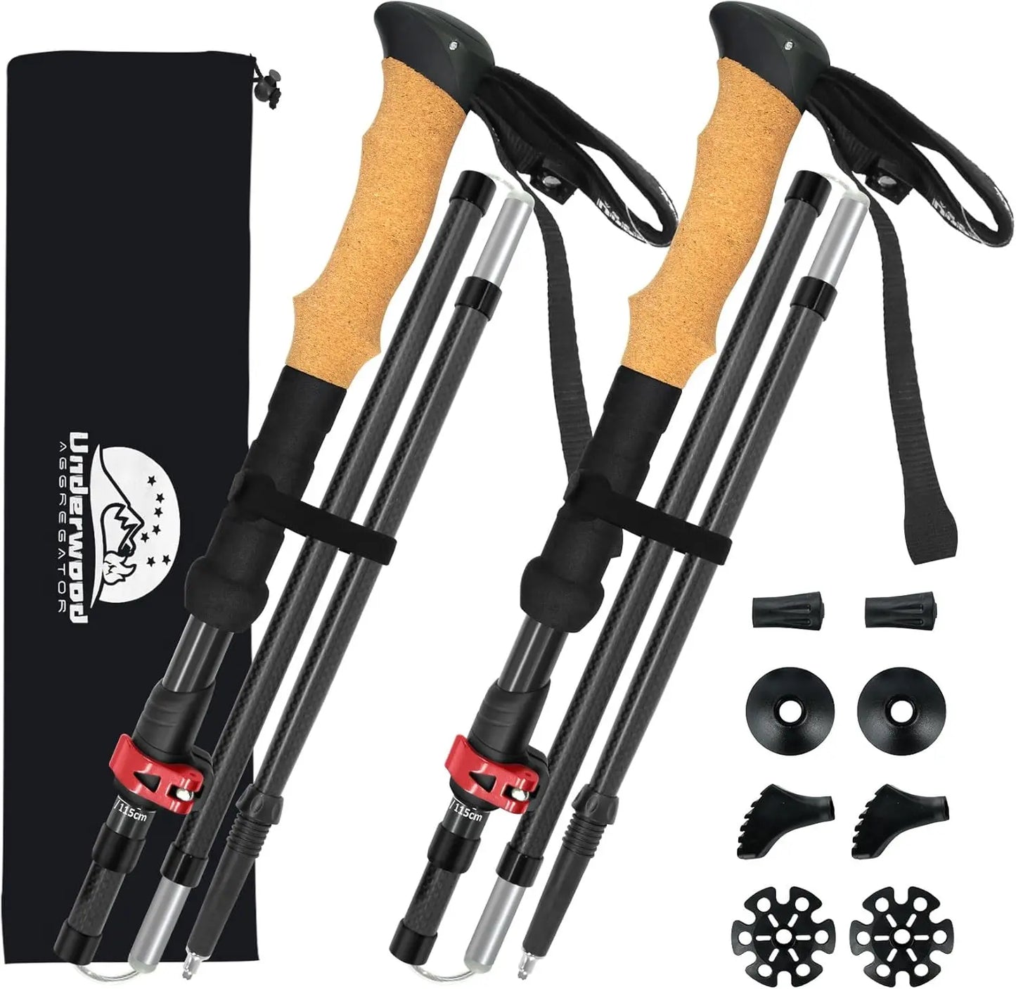 Carbon Fiber Trekking Poles Lightweight Collapsible Hiking Sticks