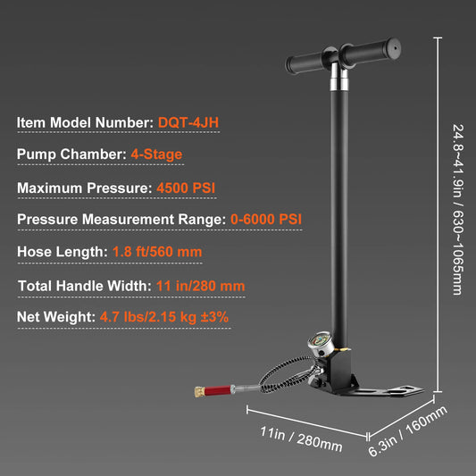 SucceBuy PCP Hand Pump 4 Stage 30Mpa 4500PSI High Pressure Air Rifile Filling Stirrup Pump for Airguns, Paintball Filling, Tire