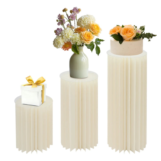 3PCS Wedding Party Flower Stand Cylinder Foldable Cardboard Centerpiece Dessert Table Columns Display Stand 40cm-100cm