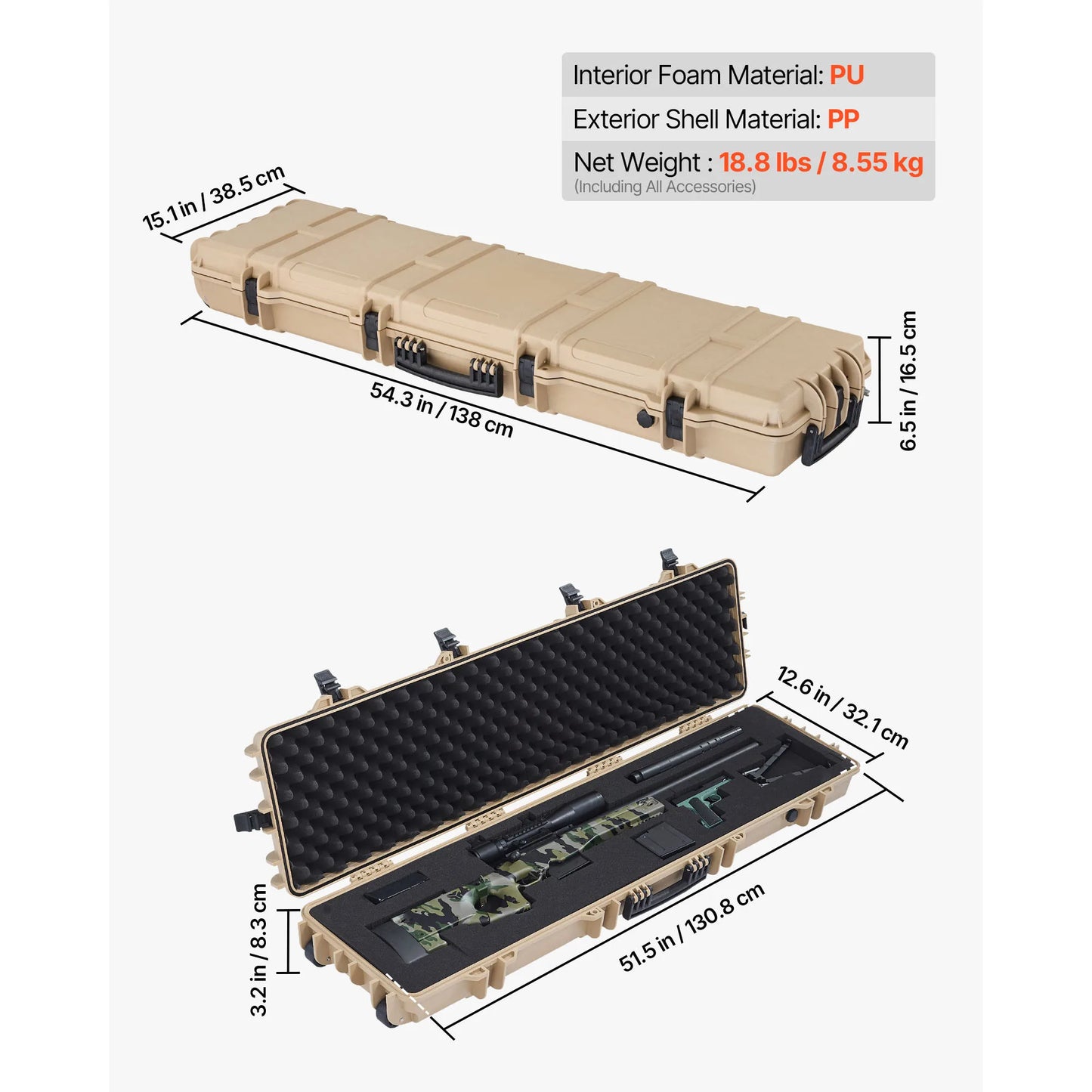 SucceBuy Lockable Hard Rifle Case With Wheels And Waterproof Protection