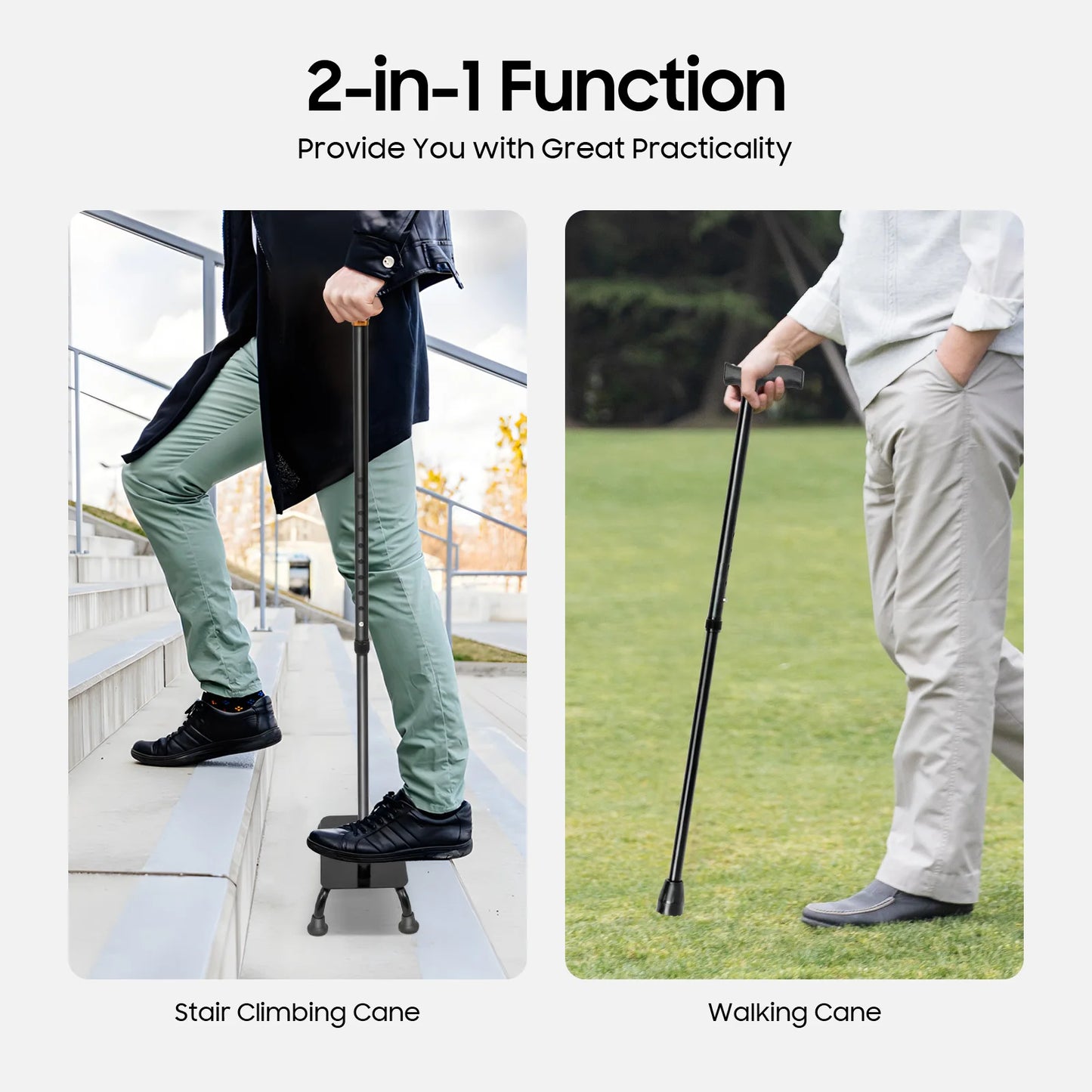 Bymaocar Four Legged Stair Assist Cane Two In One Height