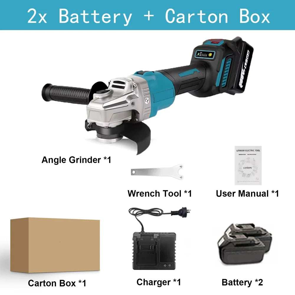125MM Brushless Electric Angle Grinder Variable Speed M14 Cutting Machine Woodworking Power Tool for Makita 18v Battery