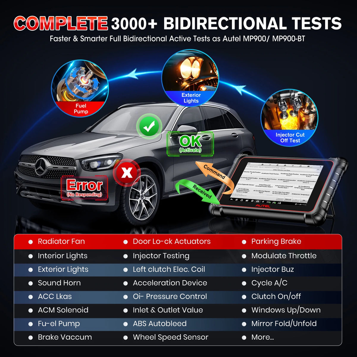 Autel MaxiCOM MK900-BT MK900BT Diagnostic Scanner Wireless DoIP / CAN FD Scan Tool, Bi-directional Control Automotive Tools