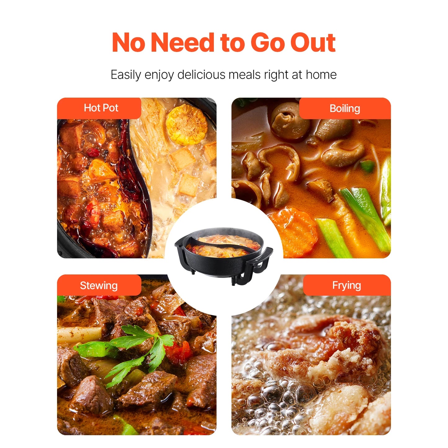 SucceBuy Dual Flavor Electric Hot Pot With Divider Glass Lid
