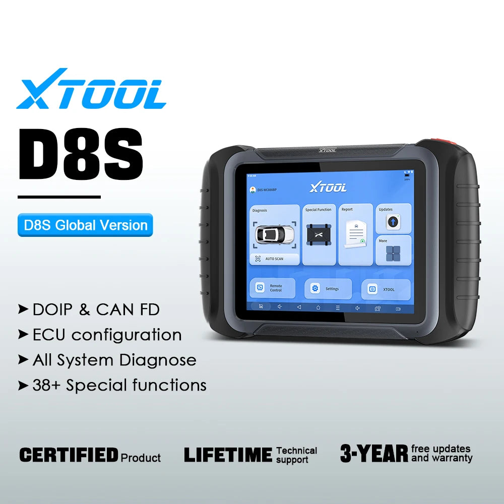 XTOOL D8S V2.0 Automotive Diagnostic Tool Online ECU Coding Topology Map Key Programming Car Scanner with 42+ Resets FCA CAN FD