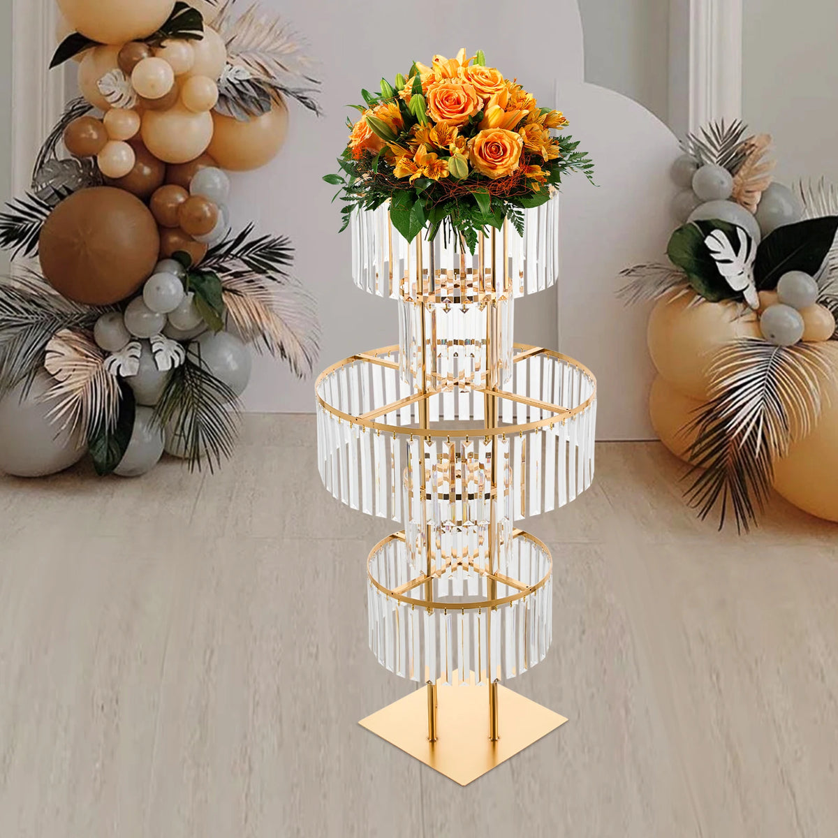 5 Tiers Crystal Flower Stand Gold/Silver 43.3 Inch Height Display Rack Aisle Guide Table Decoration Wedding Centerpiece Stand for Party Birthday Coffee Shop
