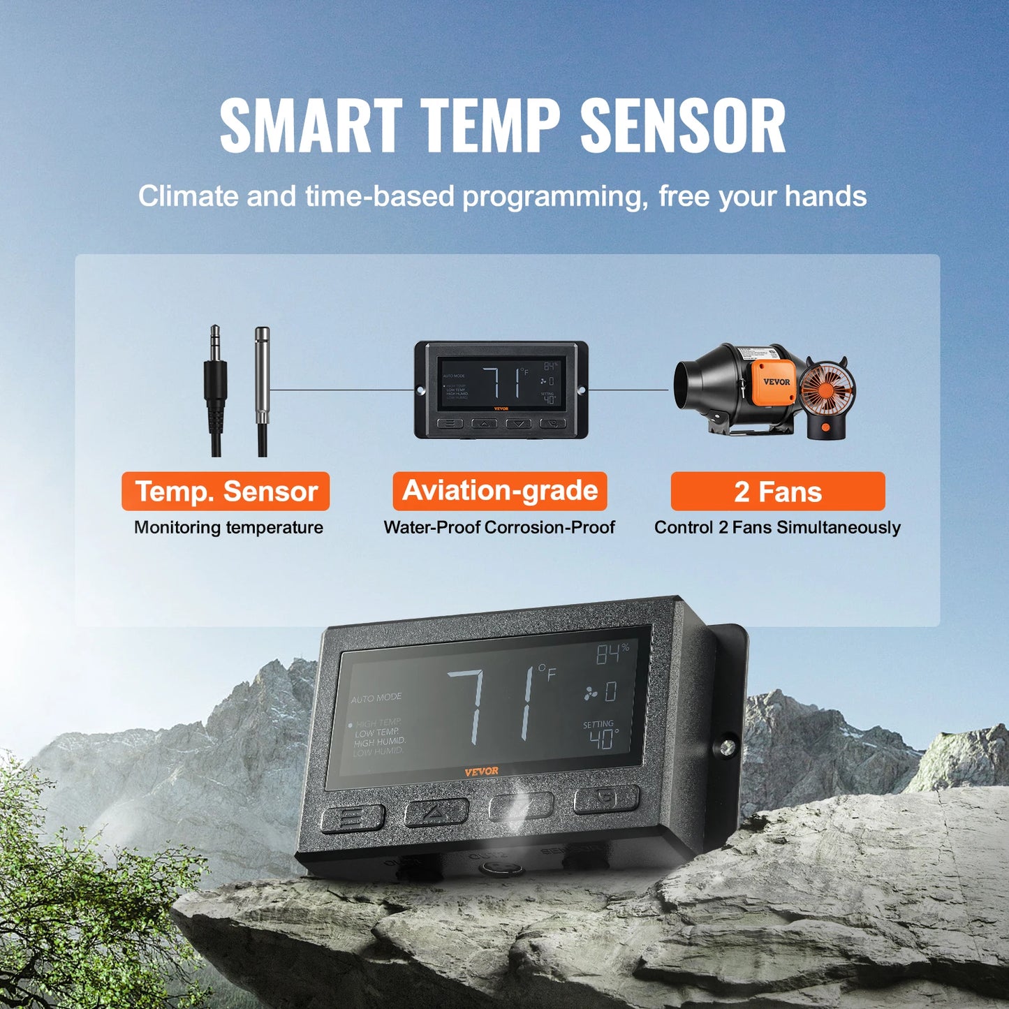 VEVOR EC Motor Inline Duct Fan With Temperature Humidity Controller