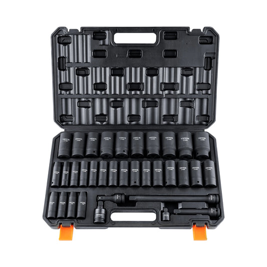 SucceBuy 1/2" 3/8" Drive Impact Socket Set 23/33/34/48/65 PCs Deep Socket Set SAE Metric Cr-V Cr-Mo Alloy Steel for Auto Repair