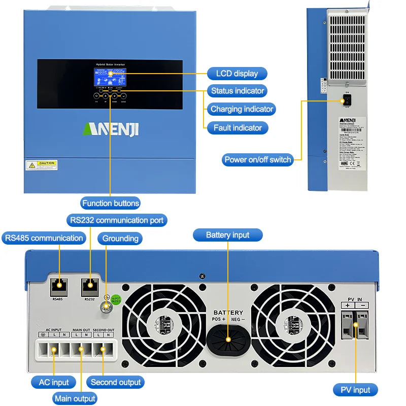 Anenji Hybrid Solar Inverter With Built MPPT Charge Controller