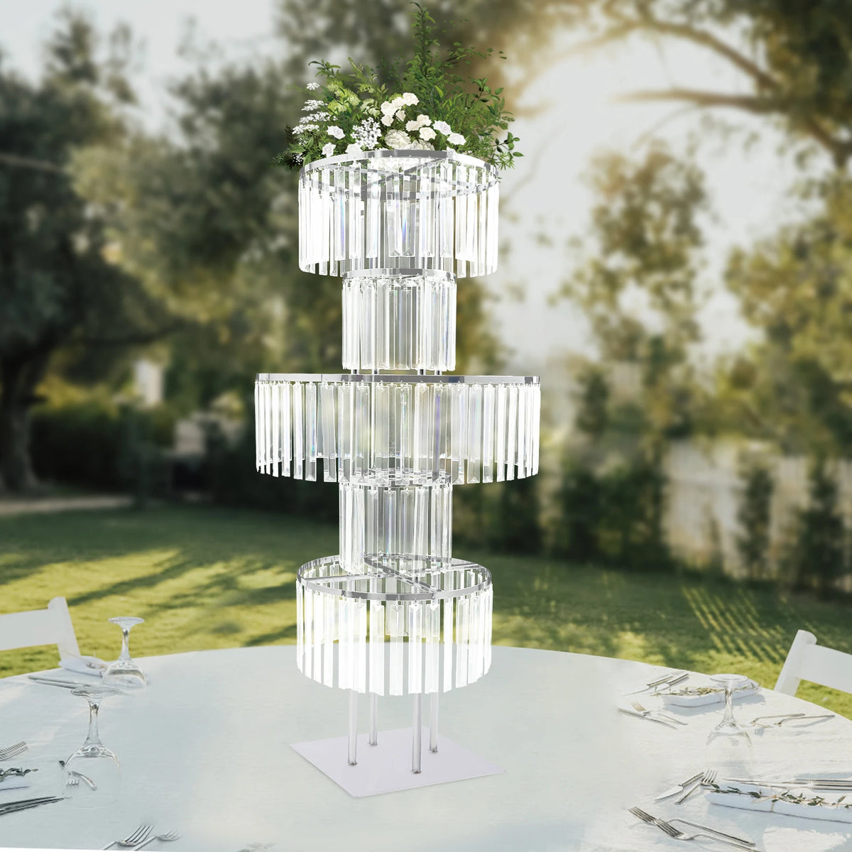 5 Tiers Crystal Flower Stand Gold/Silver 43.3 Inch Height Display Rack Aisle Guide Table Decoration Wedding Centerpiece Stand for Party Birthday Coffee Shop