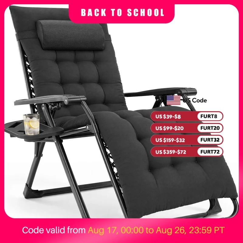 JHK Zero Gravity Outdoor Recliner With Cup Holder And Cushion