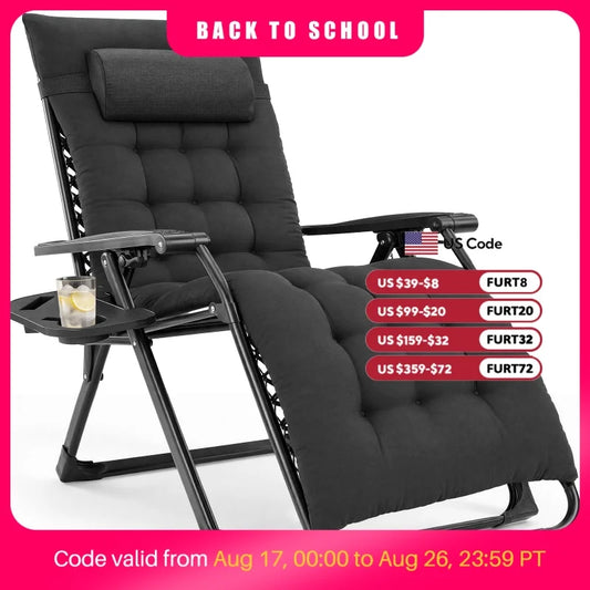 JHK Zero Gravity Outdoor Recliner With Cup Holder And Cushion