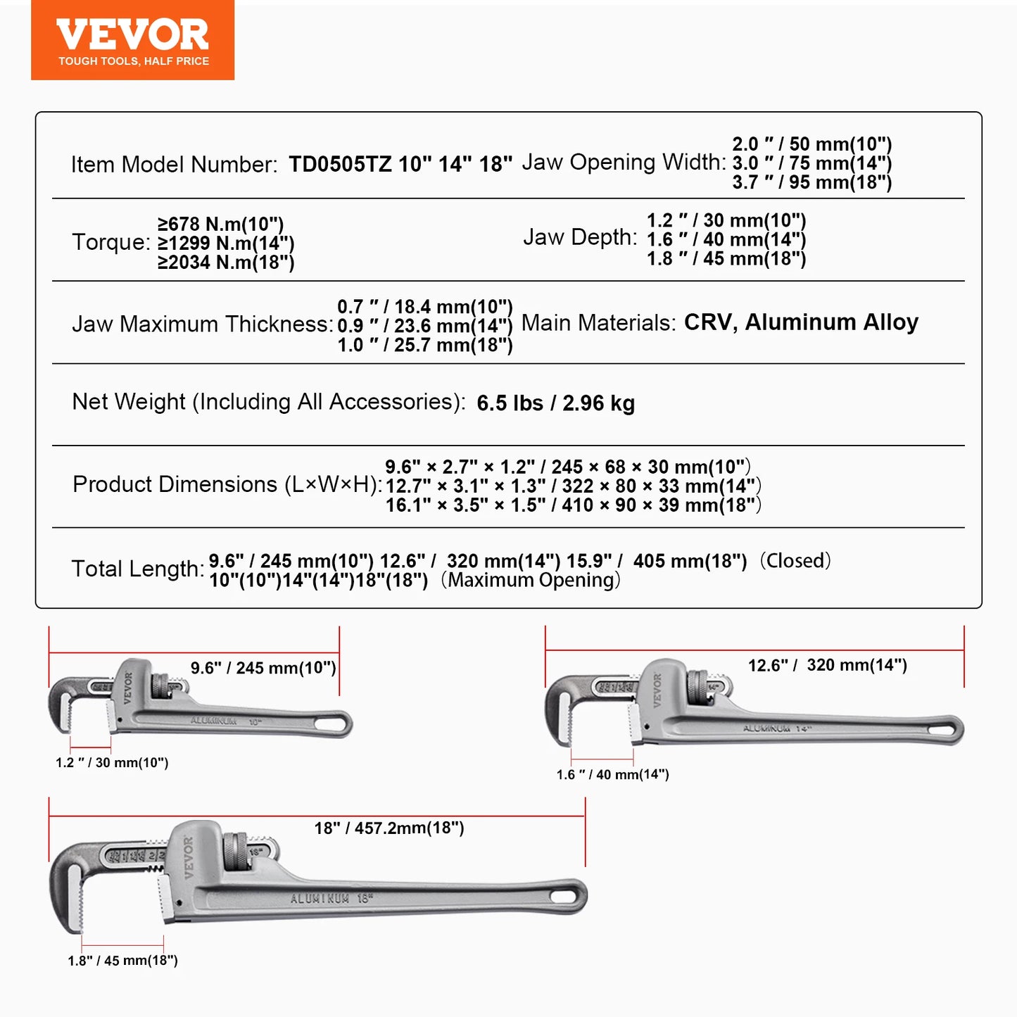 SucceBuy Aluminum Straight Pipe Wrench For Plumbing Repairs
