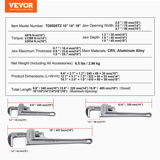 SucceBuy Aluminum Straight Pipe Wrench For Plumbing Repairs