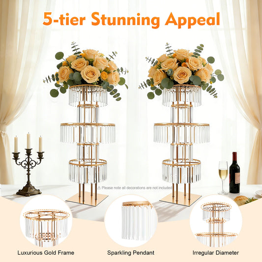 1/2Pcs 5-Tier Gold Acrylic Wedding Flower Stand 110cm Crystal Style Floor Standing Centerpiece for Wedding Party Event Decorate