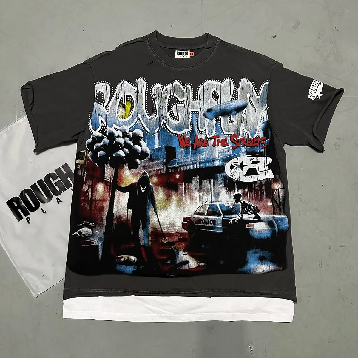 R001 New American Style RoughPlay Splicing Shinning Diamond 100% Cotton Short Sleeve Tshirts for Men Women Crew Neck Loose Summer T-shirt Oversized Tees