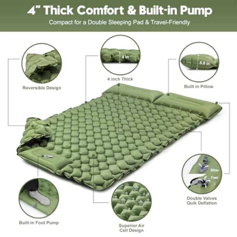 Ultralight Two-Person Camping Sleeping Pad With Built-In Pump
