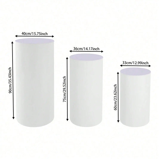 3Pcs White Cylinder Pedestal Stands Round Cylinder Pedestal Display Plinth Pillars For Wedding Party Decor