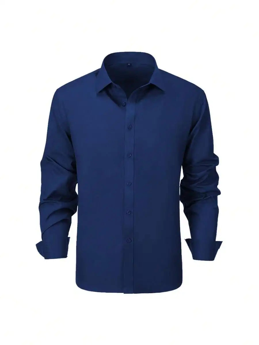 Mens Solid Color Long Sleeve Formal Shirt Casual Business Wedding Dress Up