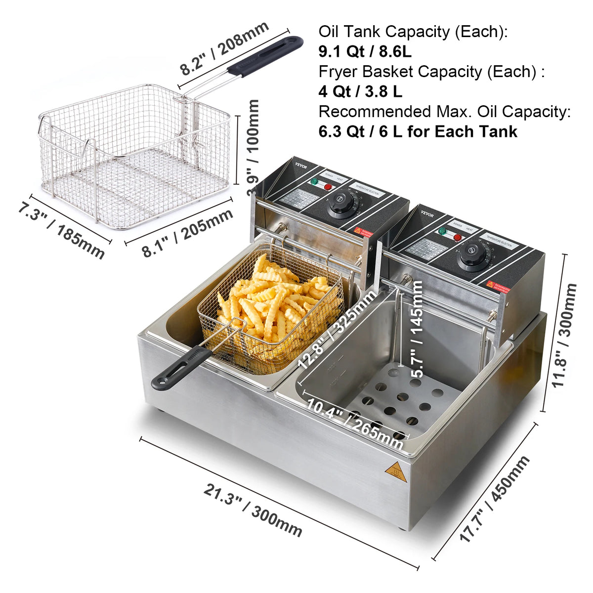 SucceBuy 12L Commercial Electric Deep Fryer With Dual Removable Tanks