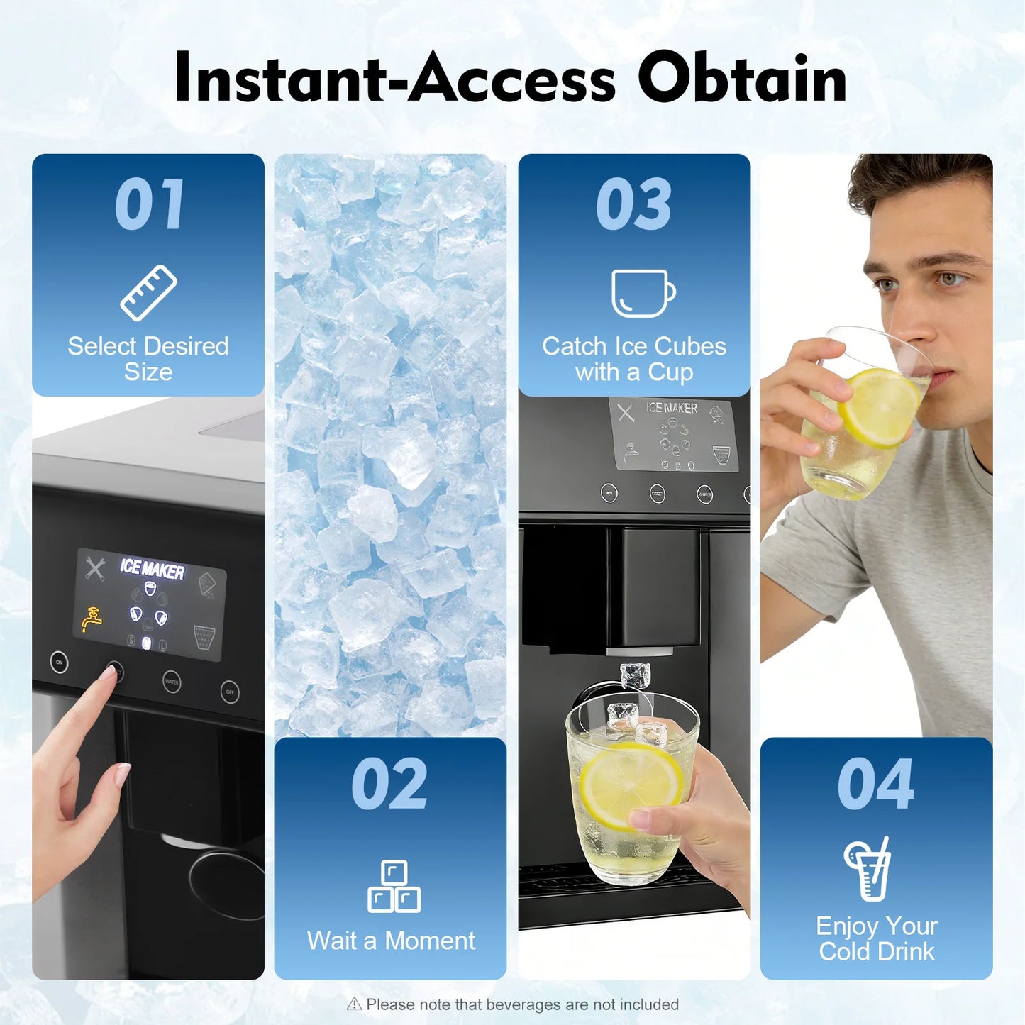 2‑in‑1 Ice Maker Dispenser 8‑12min 10‑15kg/Day 1.32lbs Touch Control Self‑Cleaning for Home Office Cafe Kitchen and Party