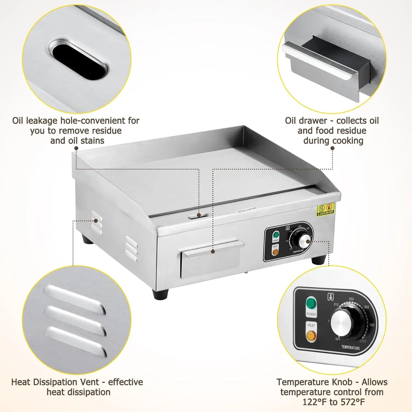 HiMISS Electric Griddle for Outdoor Cooking Nonstick Grill Plate