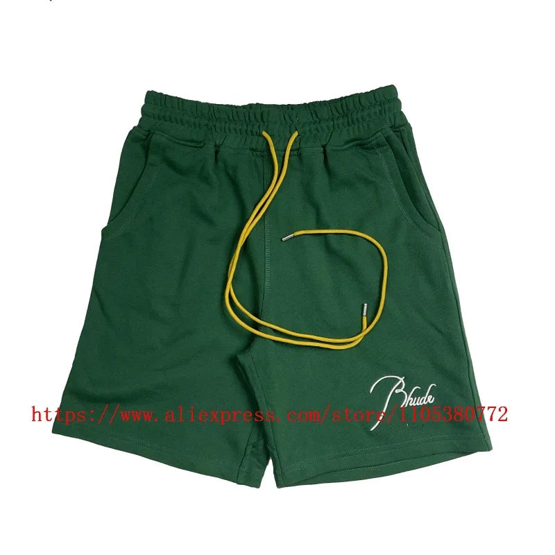 New Collection RHUDE Men's Casual Shorts with Letter Printing Elastic Waistband Loose and Breathable High Quality Beach Shorts