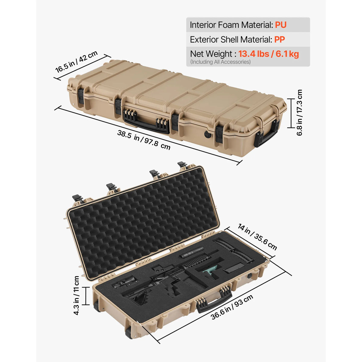 SucceBuy Lockable Hard Rifle Case With Wheels And Waterproof Protection