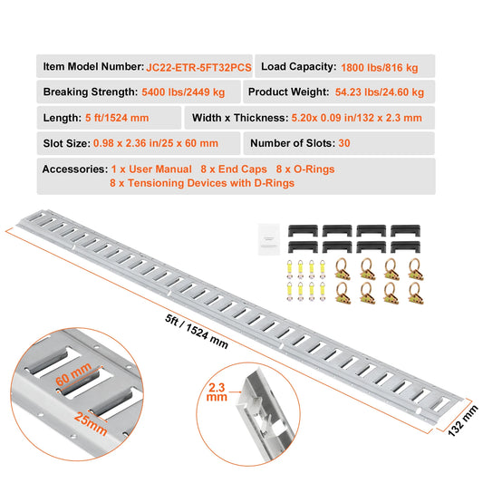 SucceBuy Universal E-Track Tie-Down Rail Kit W/ 8 Steel Rails 2 Single Slots 8 O-Rings Tie-Offs Trailer Car Securing Accessories