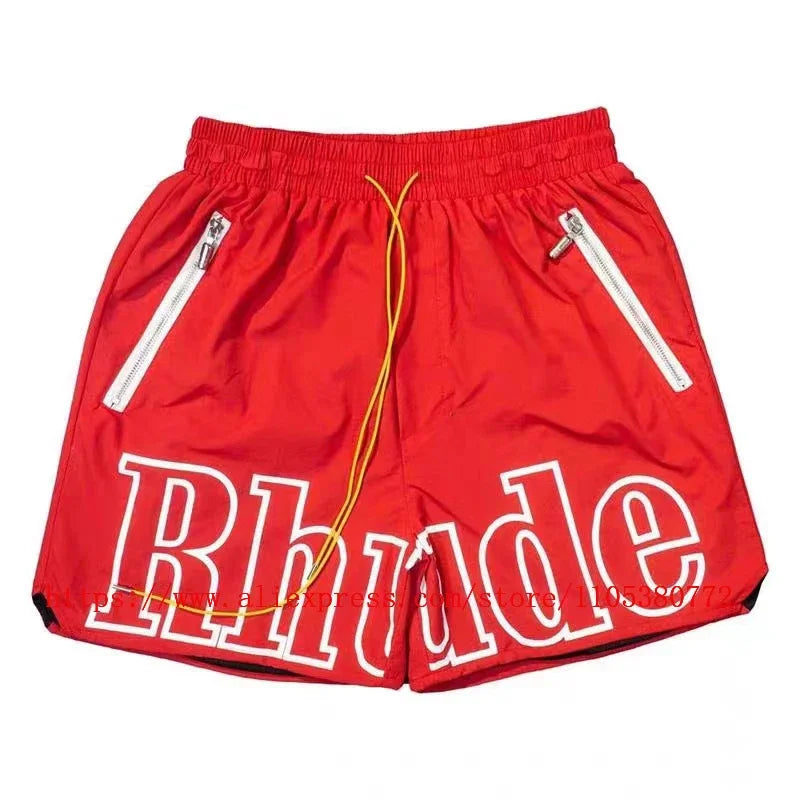 New Collection RHUDE Men's Casual Shorts with Letter Printing Elastic Waistband Loose and Breathable High Quality Beach Shorts
