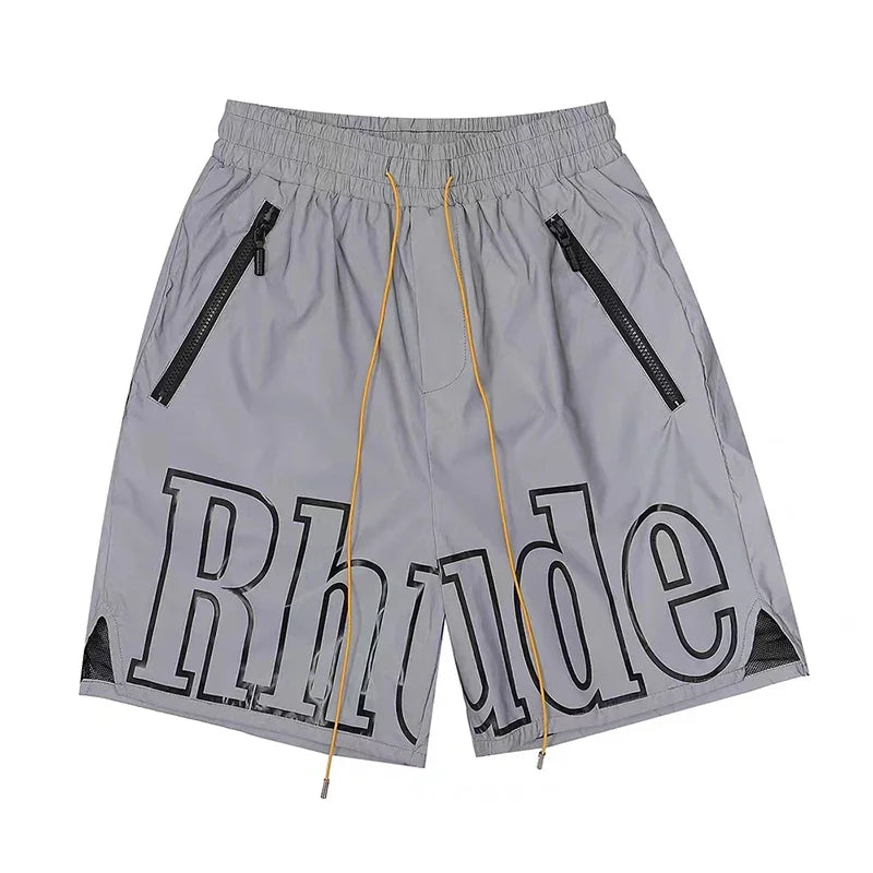 New Collection RHUDE Men's Casual Shorts with Letter Printing Elastic Waistband Loose and Breathable High Quality Beach Shorts