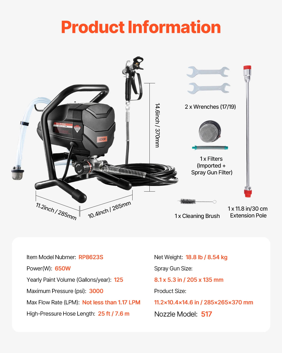 SucceBuy 650W Electric Stand Airless Paint Sprayer With Extension Rod