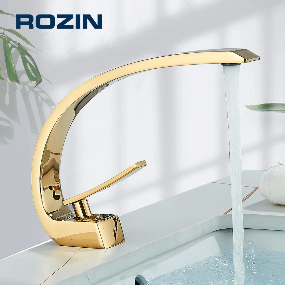 Rozin Chrome Deck Mounted Basin Faucet Hot Cold Mixer