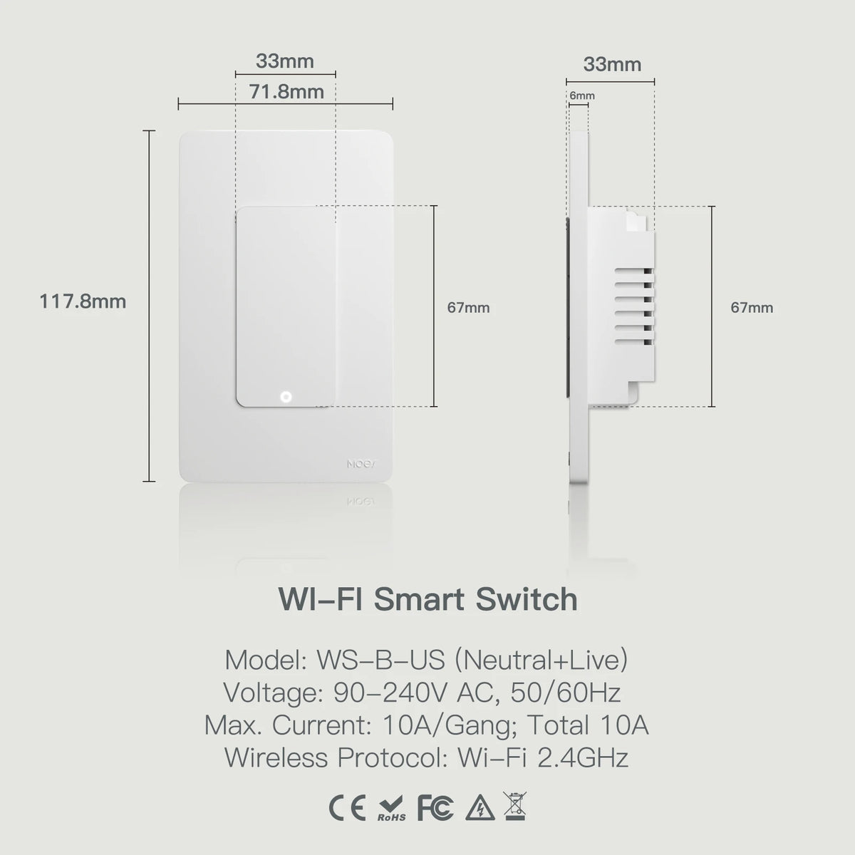 MOES Tuya Wi-Fi Smart Single Pole Push Button Wall Switch