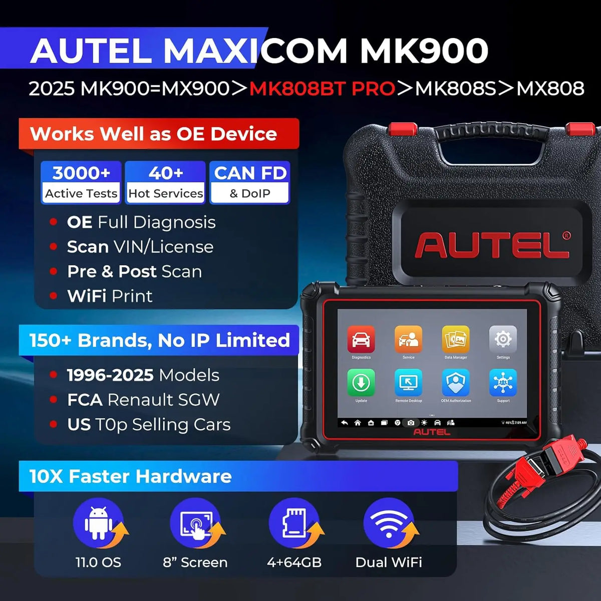 Autel Scanner MaxiCOM MK900 Bidirectional Diagnostic Tool Same as AUTEL MK900BT MK900-BT MX900 Diagnostic Scanner CAN-FD&DOIP