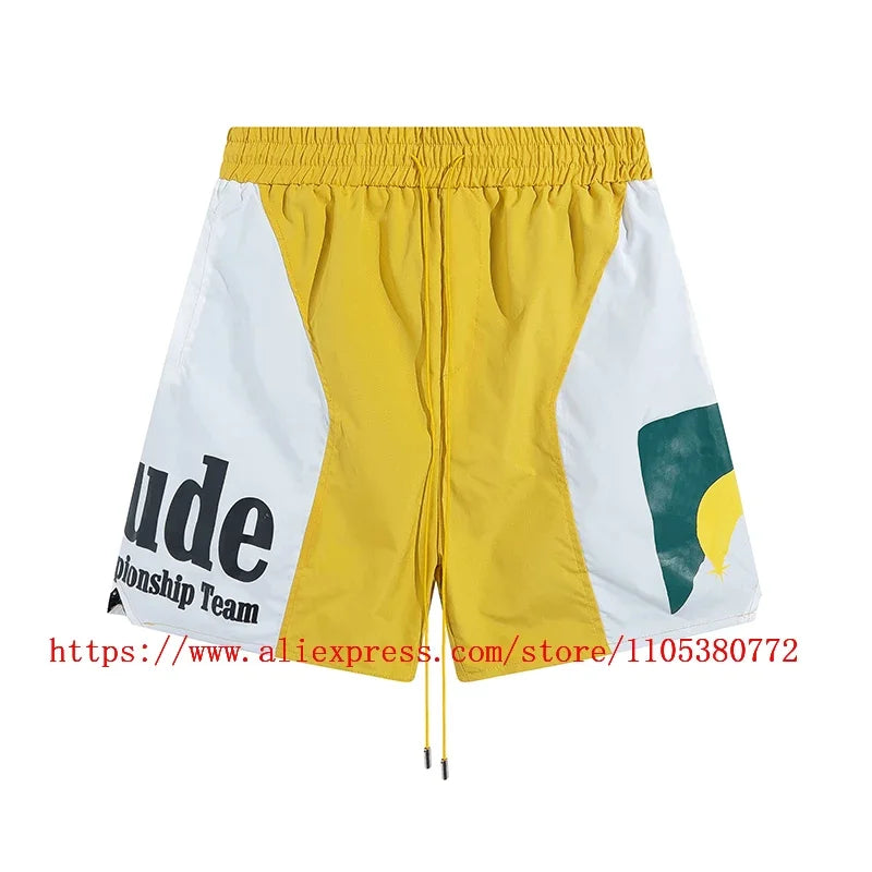 New Collection RHUDE Men's Casual Shorts with Letter Printing Elastic Waistband Loose and Breathable High Quality Beach Shorts