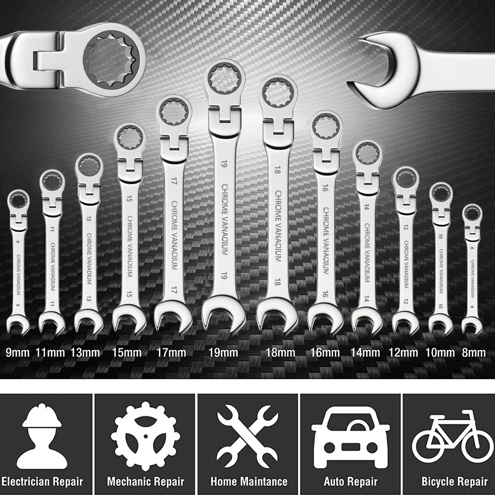 Professional Carbon Steel 72 Tooth Ratchet Wrench Set