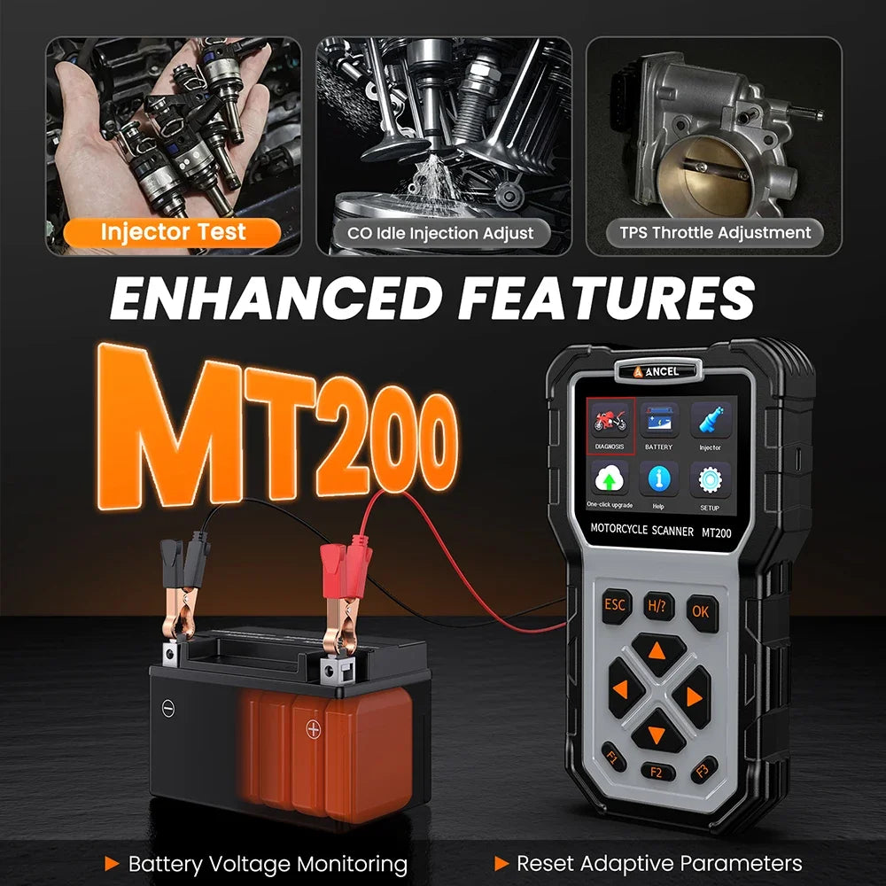 ANCEL MT200 Motorcycle OBD2 Scanner Code Reader Engine ABS Diagnostic Tool Battery Testing For Yamaha/Honda/Suzuki Motor Tool