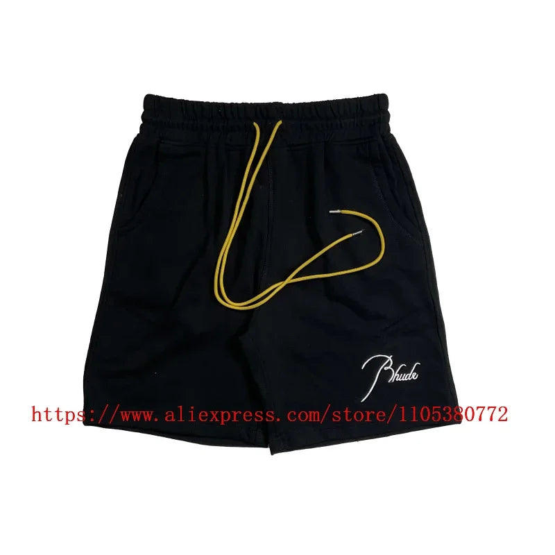 New Collection RHUDE Men's Casual Shorts with Letter Printing Elastic Waistband Loose and Breathable High Quality Beach Shorts