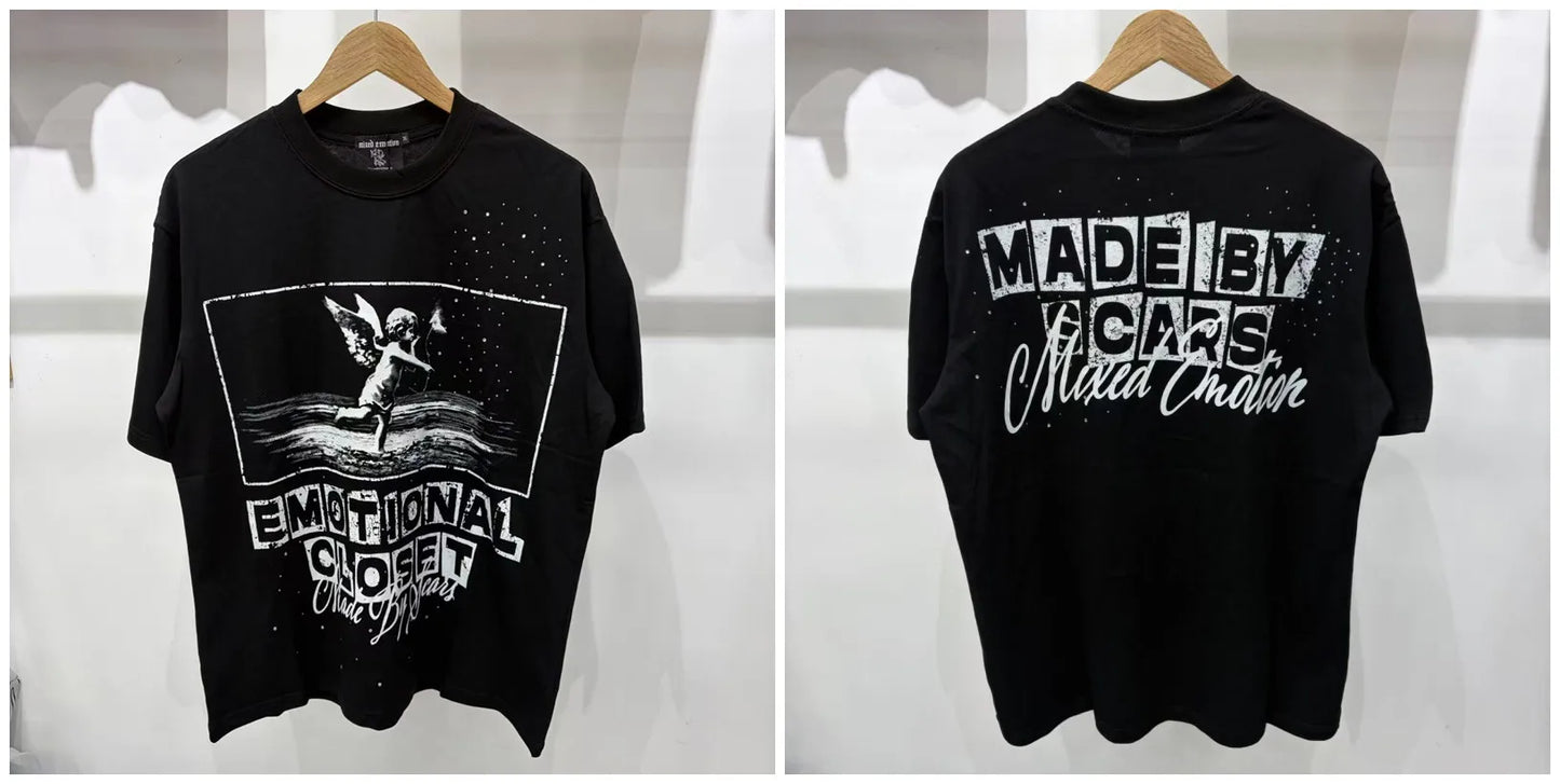 New MIXED-EMOTION Rhinestone printed pattern 100% cotton Men Women T-shirt Loose casual Shinning Diamond Tees Oversized Top