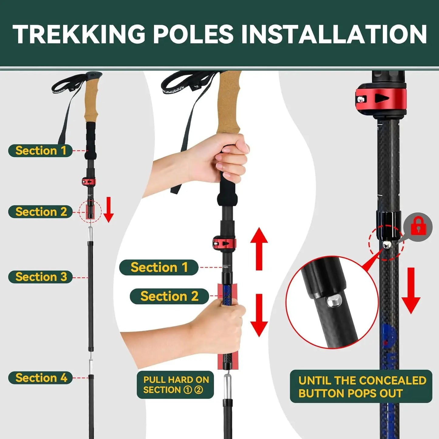 Carbon Fiber Trekking Poles Lightweight Collapsible Hiking Sticks