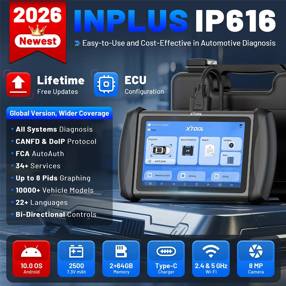 XTOOL InPlus IP616 Car Diagnostic Tools All System Automotive Scanner 34+ Reset Build-in CANFD All Function Lifetime Free Update
