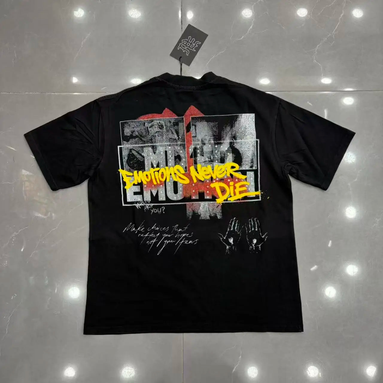 New MIXED-EMOTION Rhinestone printed pattern 100% cotton Men Women T-shirt Loose casual Shinning Diamond Tees Oversized Top