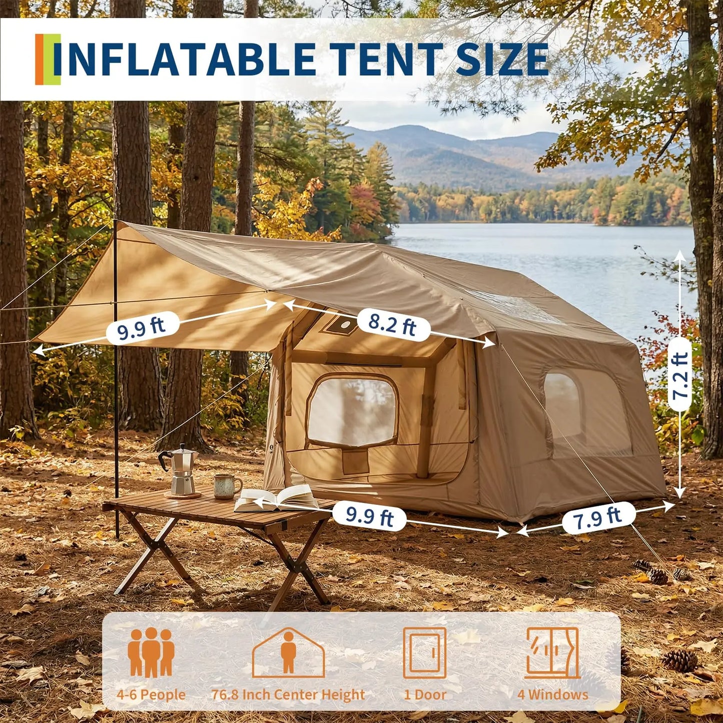 Inflatable 6-Person Camping Tent With Skylight And Quick Setup